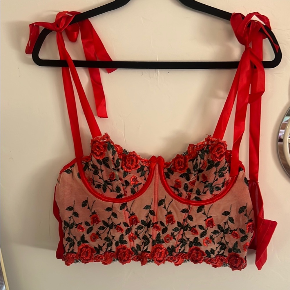 SHEIN Red Lace Bra Intimates Sleepwear